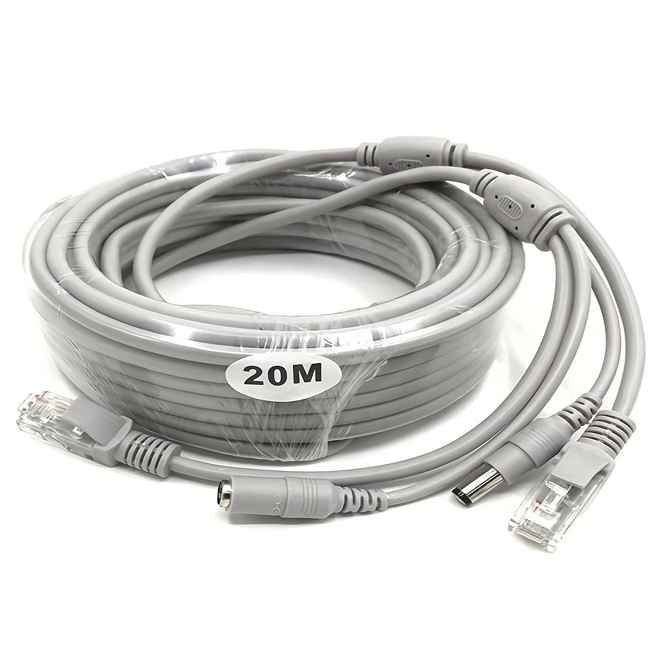Cable Ethernet CCTV de cobre puro con conector RJ45 y alimentación DC, 10M 20M gris