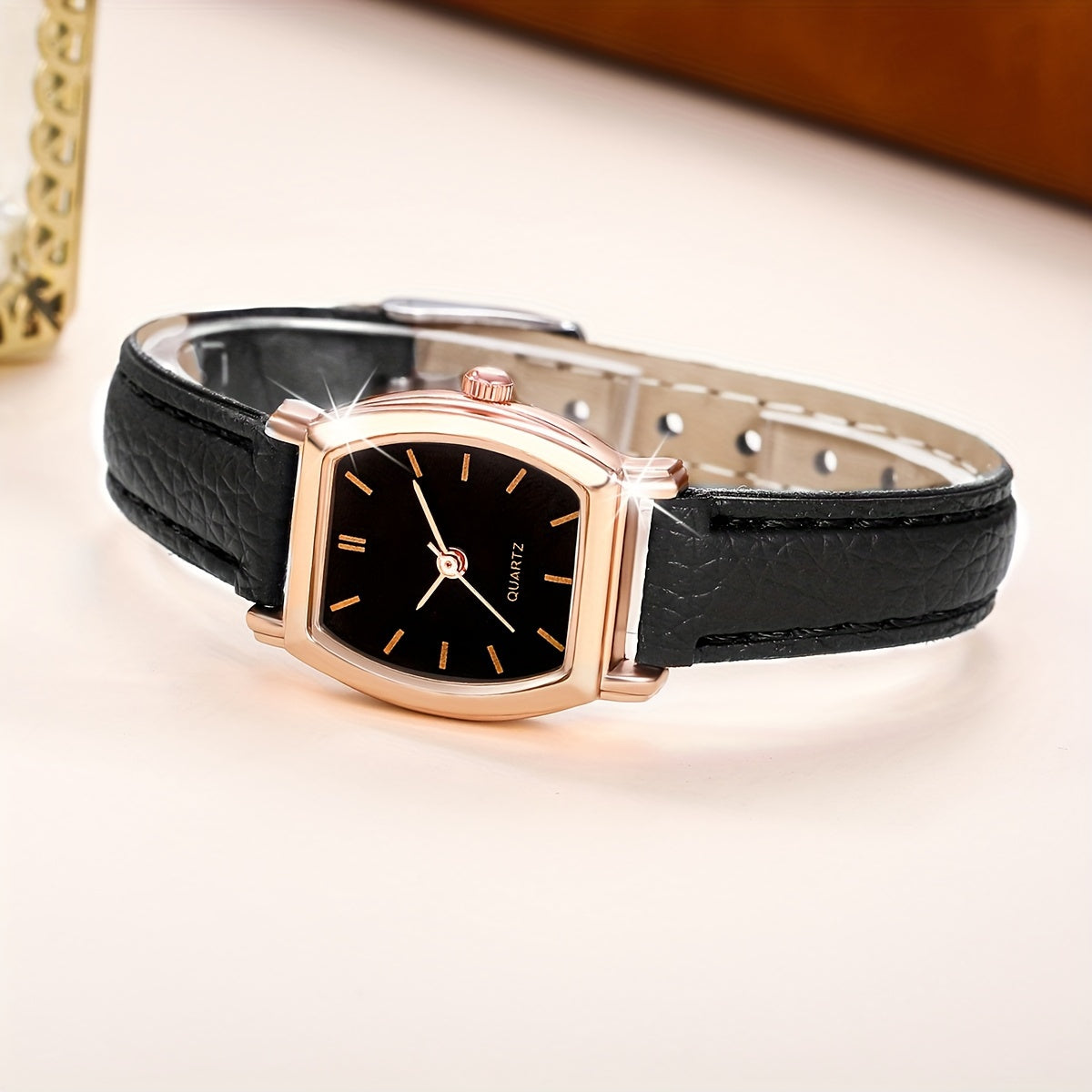 Ladies Watch Set with 5 Quartz Watches Brown PU Straps Jewelry for Women