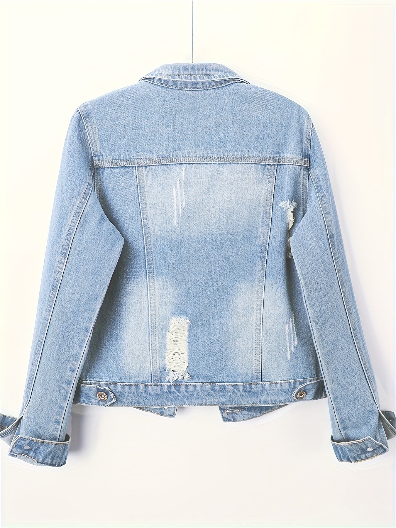 Chaqueta de mezclilla para mujer de talla grande con inspiración vintage, azul claro, manga larga, casual