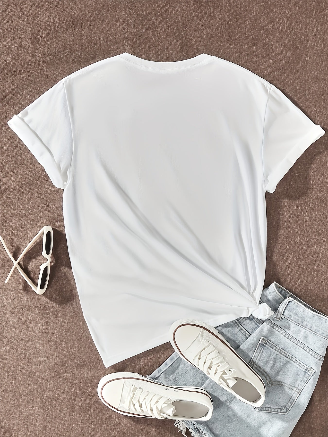 Women’s Polyester California Print T-Shirt Short Sleeve Crew Neck Casual Summer Spring