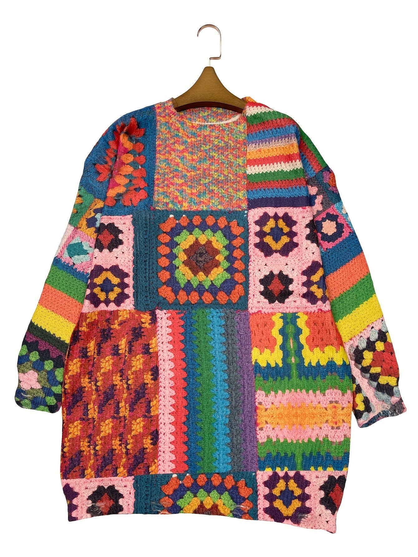 Plus Size Women's Sweater Dress All-Over 3D Rectangle Print Patchwork Fall Warmth