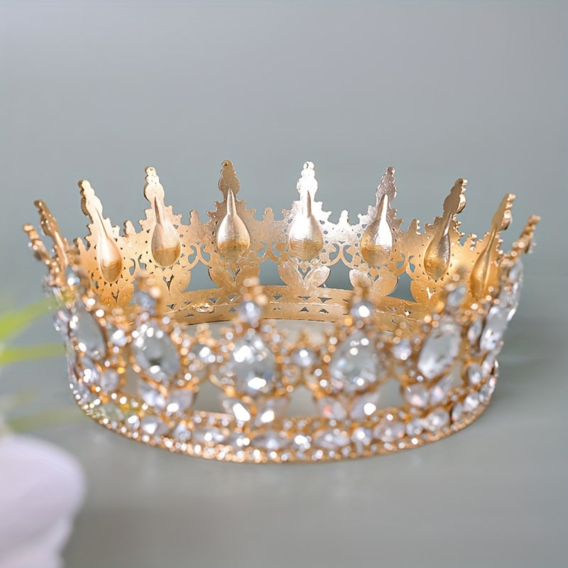 Opulent Vintage Round Rhinestone Crown Tiara for Bridal and Pageants