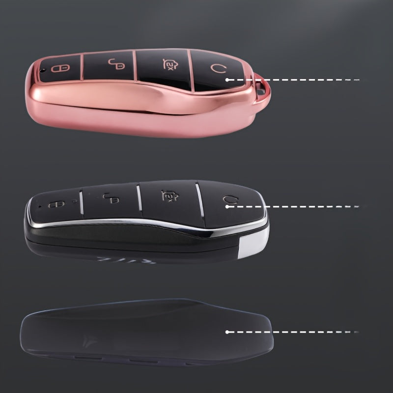 Universal Car Remote Key Fob Cover TPU Shell for EVs 4 Buttons Black