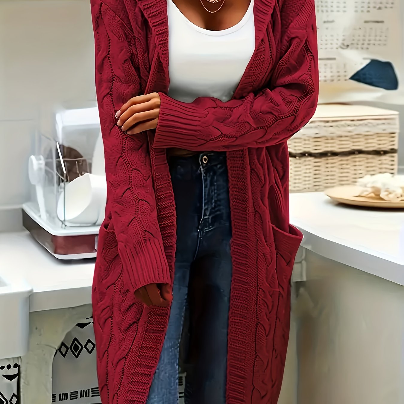 Women's Plus Size Casual Twist Front Hooded Cardigan with Pockets