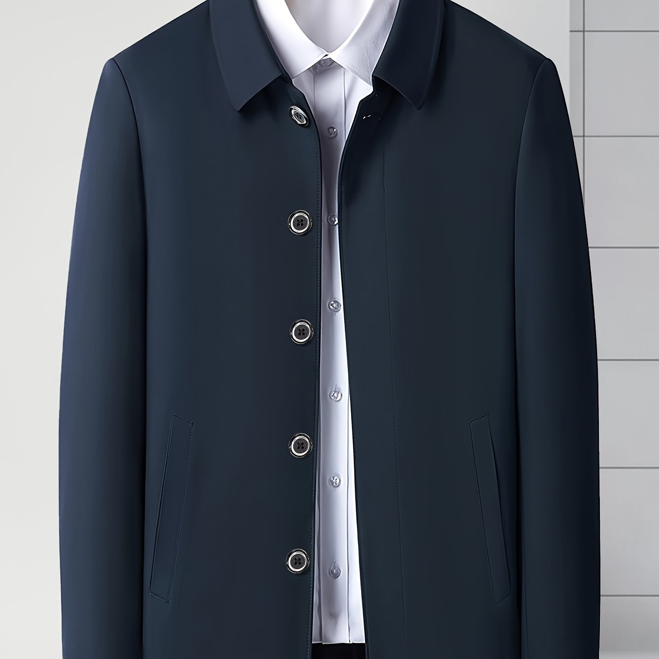 Men's Slim Fit Solid Color Polyester Blazer for Work and Casual in Spring and Autumn