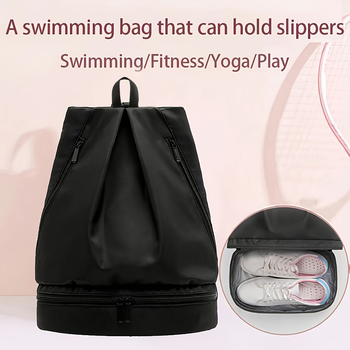 Black Waterproof Polyester Casual Daypack Backpack with Shoe Storage