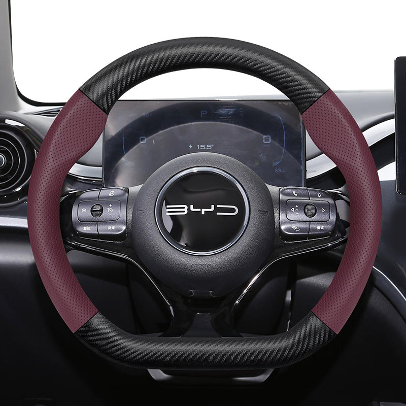 Car Carbon Fiber Texture Steering Wheel Cover Universal Fit for Cars Black Burgundy Orange