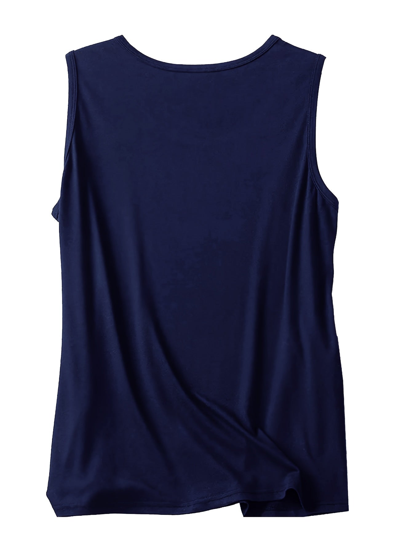 Women's Sleeveless Tank Top Navy Blue Medium Stretch Round Neck Casual Summer
