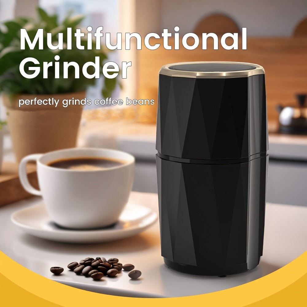 Kofe donalari, ziravorlar, yong‘oqlar va chili qalampirlari uchun ko‘p funksiyali elektr maydalagich, zanglamaydigan po‘latdan yasalgan pichoq bilan. Zamonaviy qora dizaynda oson bir bosish bilan ishlash.