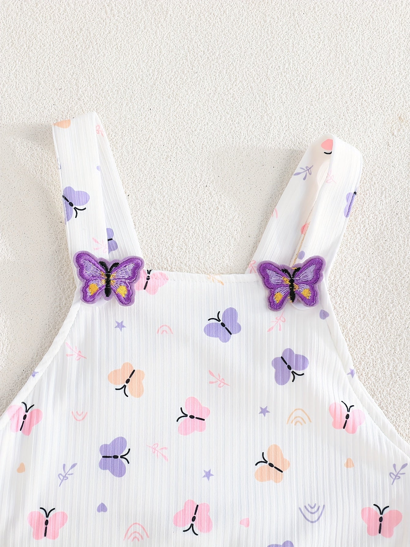 Girls' Summer Butterfly Print Romper and T-Shirt Set Lightweight Polyester Short Sleeve Casual Wear for Girls 0-3 Years