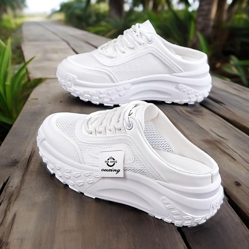 Women’s Summer Casual Sneakers with Cushioned Sole Breathable Mesh Black Khaki White