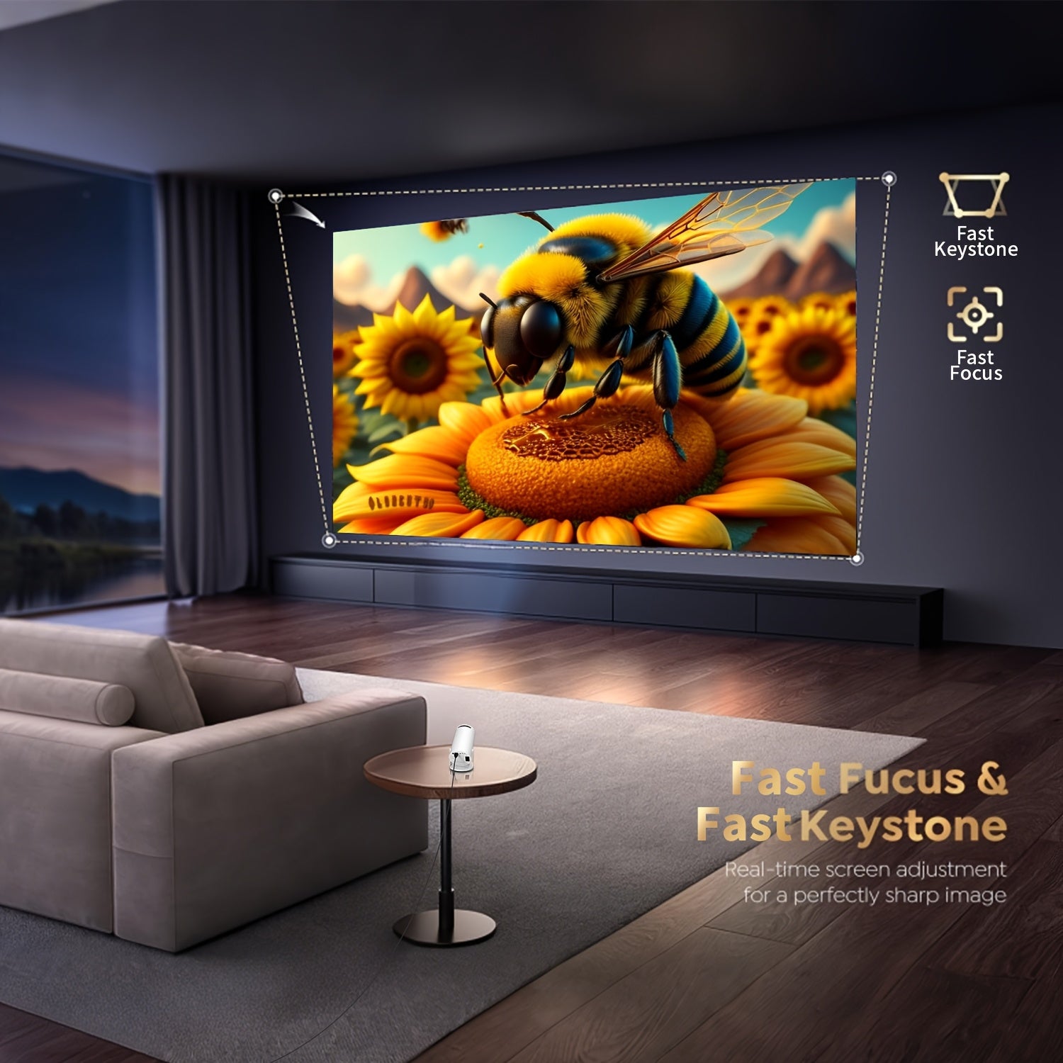 Mini WiFi6 Smart Projector with 1080p, Keystone Focus, Tabletop Mount