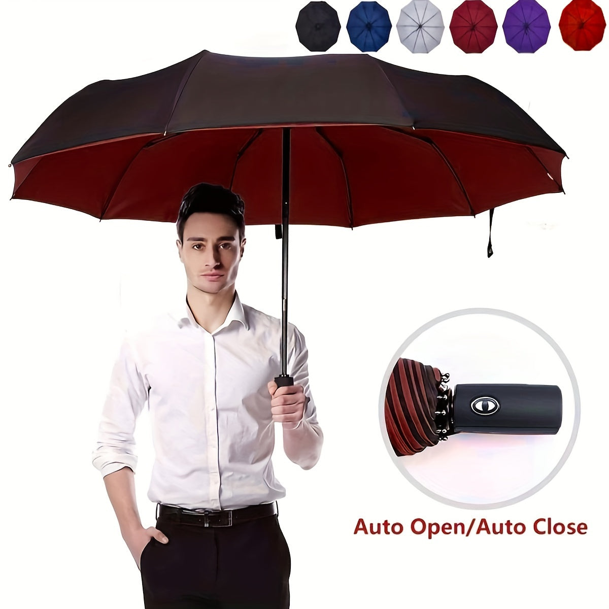 UV Protection Automatic Folding Umbrella with 10 Ribs Lightweight Portable for Men Women