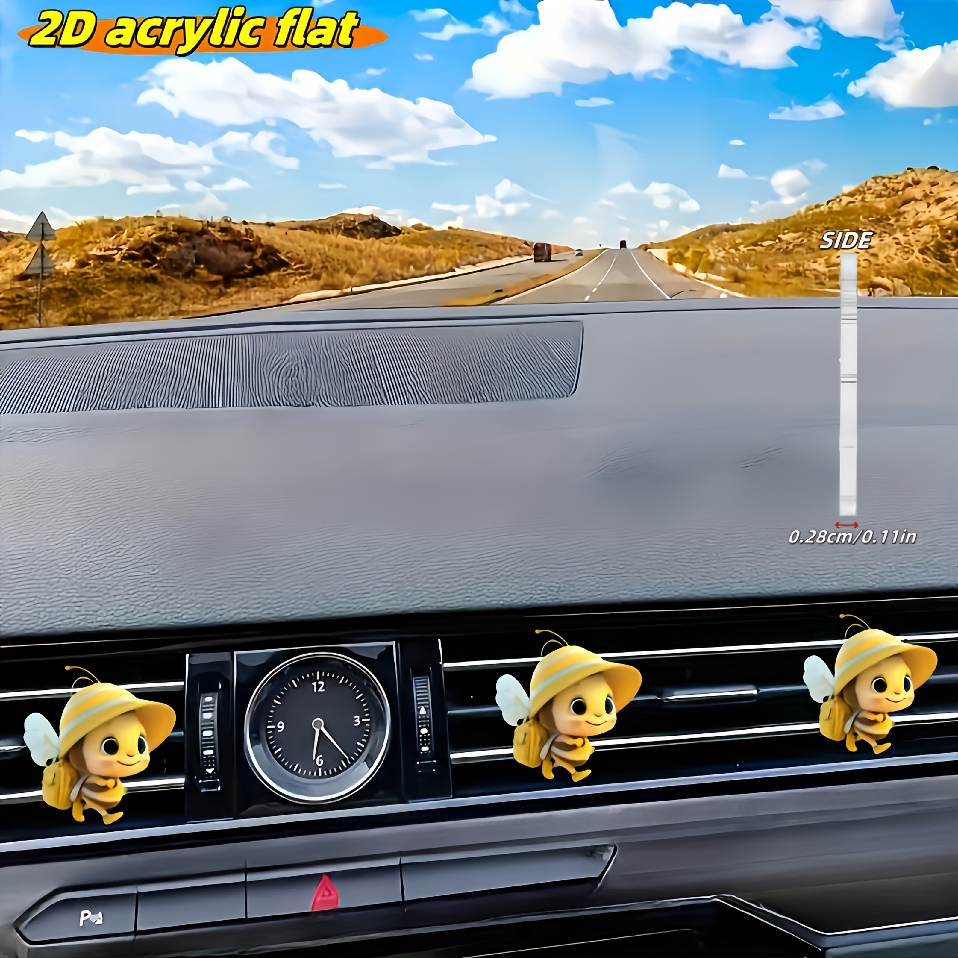 Car Air Vent Aroma Decor Clip 2D Flat Cute Bee Pattern Holder for Vehicle
