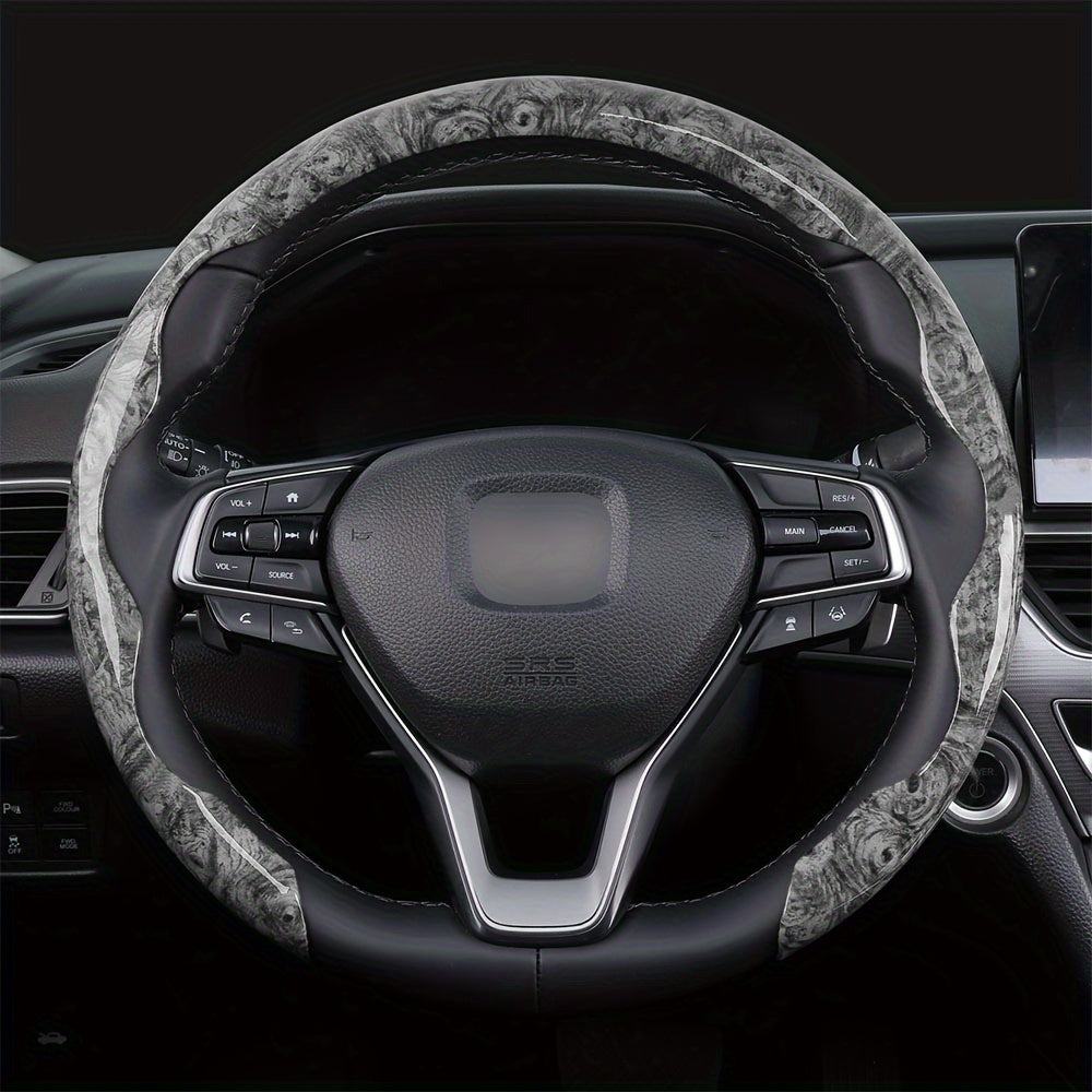 Car Steering Wheel Cover Mahogany Grain Leather Anti-Slip Universal