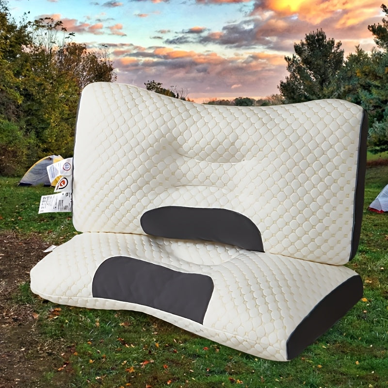 2 dona tikilgan massaj bo‘yni yostiqchalari, sozlanadigan ergonomik qo‘llab-quvvatlash bilan, yopilmaydigan yadro