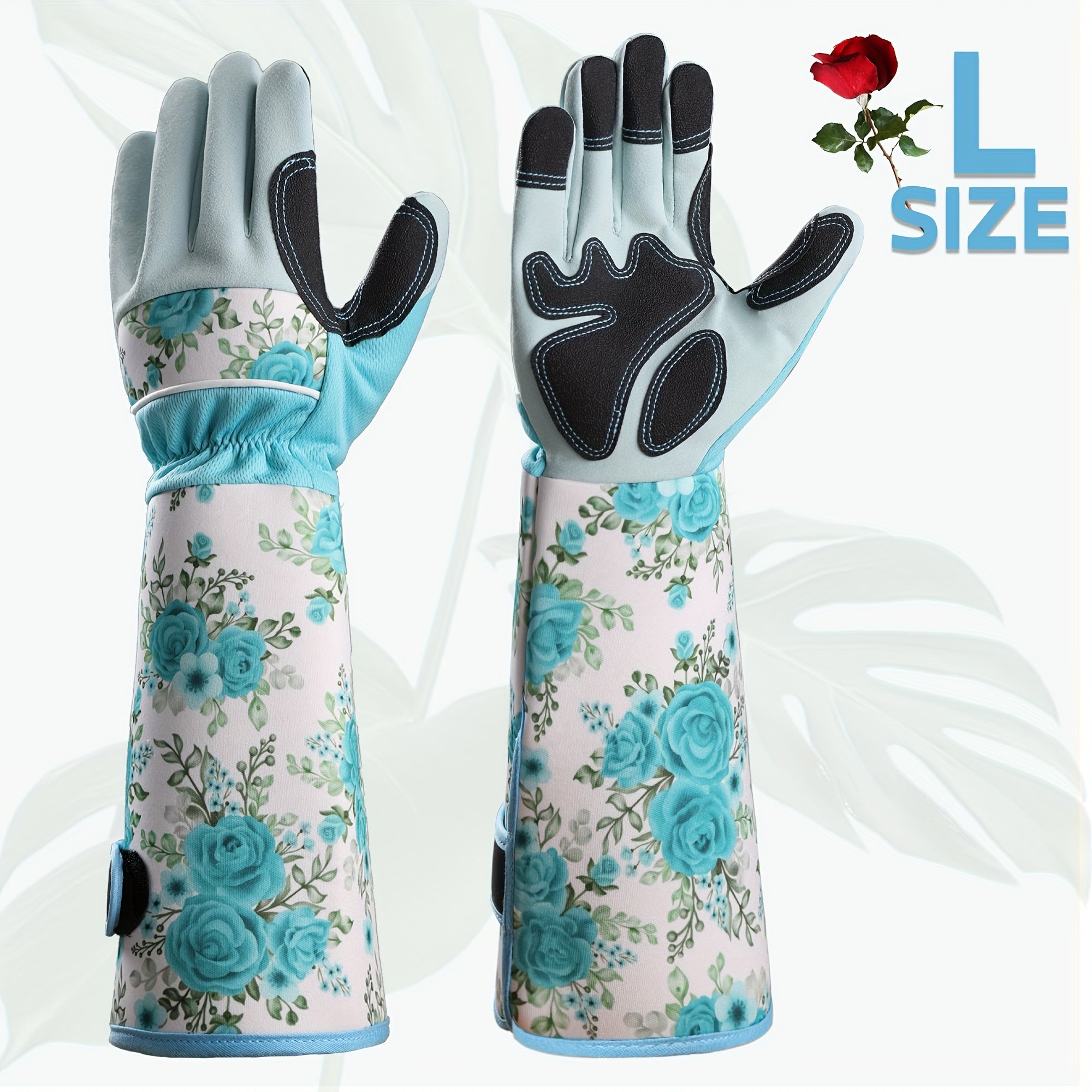 Guantes largos de jardinería para mujer, poliéster, a prueba de espinas, transpirables, con estampado floral azul