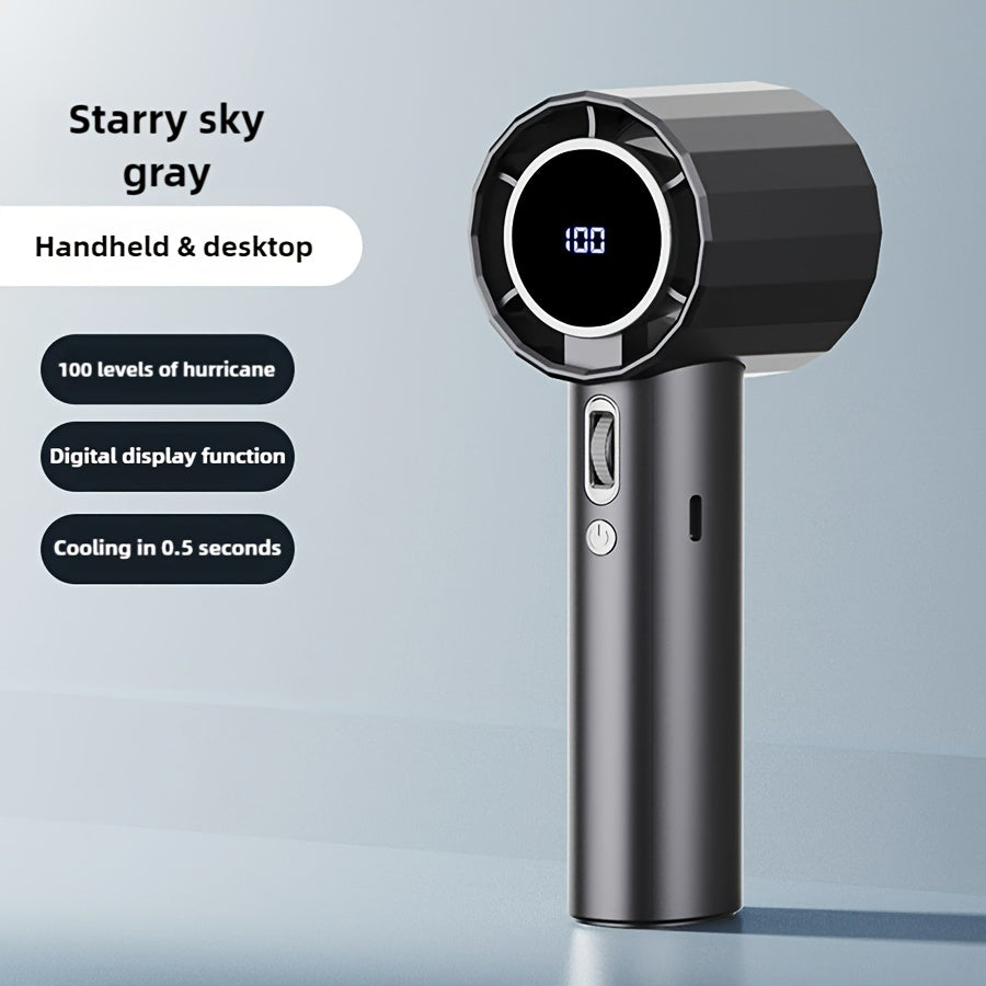 Handheld Fan with Fast Cooling USB Rechargeable Stepless Speed Digital Display Compact Portable