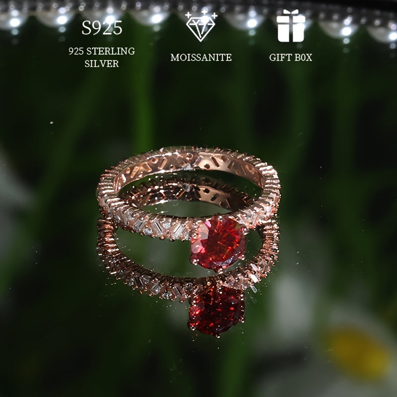 Women’s Engagement Ring 925 Sterling Silver 1ct Red Moissanite Hypoallergenic