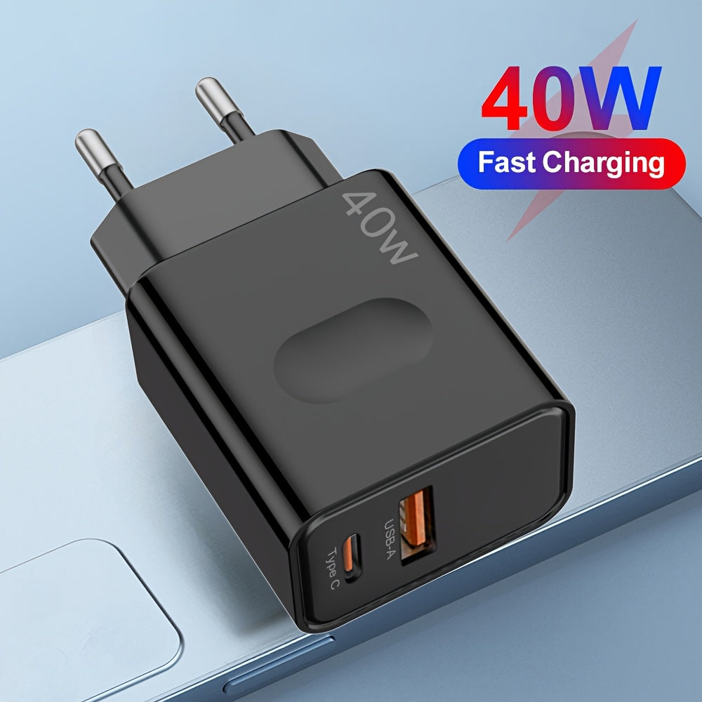 40W USB-C Wall Charger Dual Port Fast Charging Adapter for iPhone iPad Samsung
