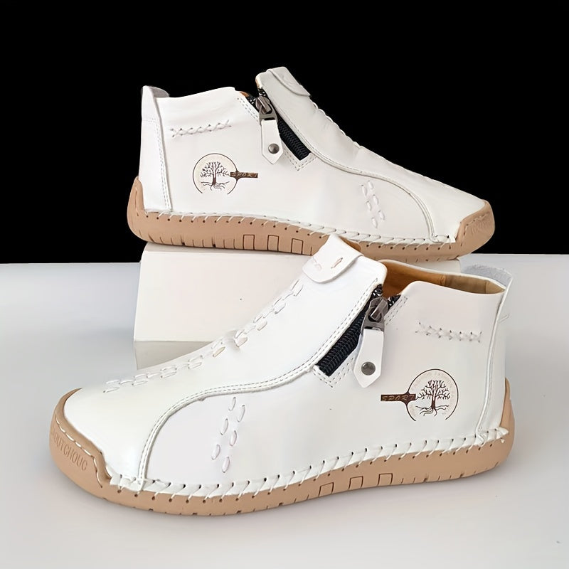 Женские ботинки на щиколотке повседневные однотонные с молнией на плоской подошве, универсальные для всех сезонов