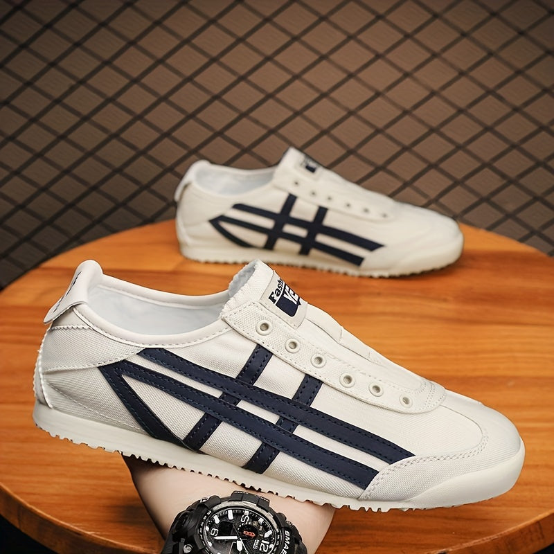 Men's Vintage-Inspired Casual Sneakers with Striped Pattern Low Top Rubber Sole