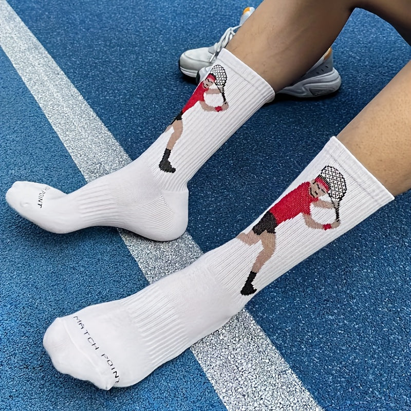 Men's Cotton Blend Sports Socks with Cartoon Print for Football Tennis Fitness Unisex All-Season