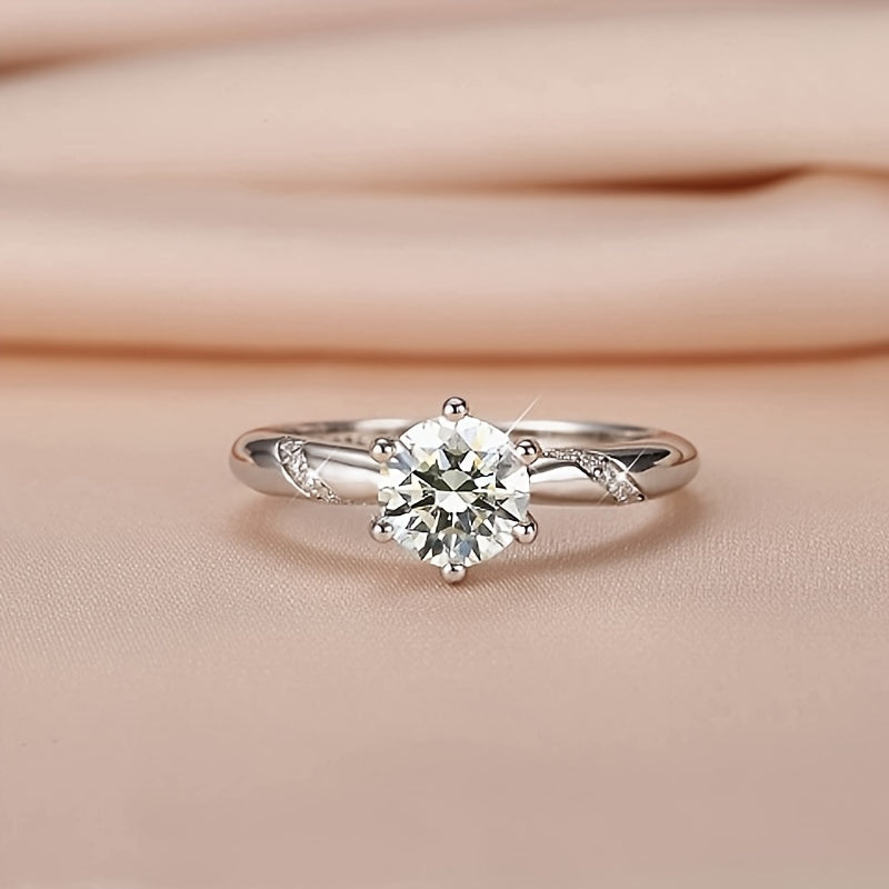 Silver Moissanite Ring for Women Solitaire Engagement Anniversary 6 Prongs