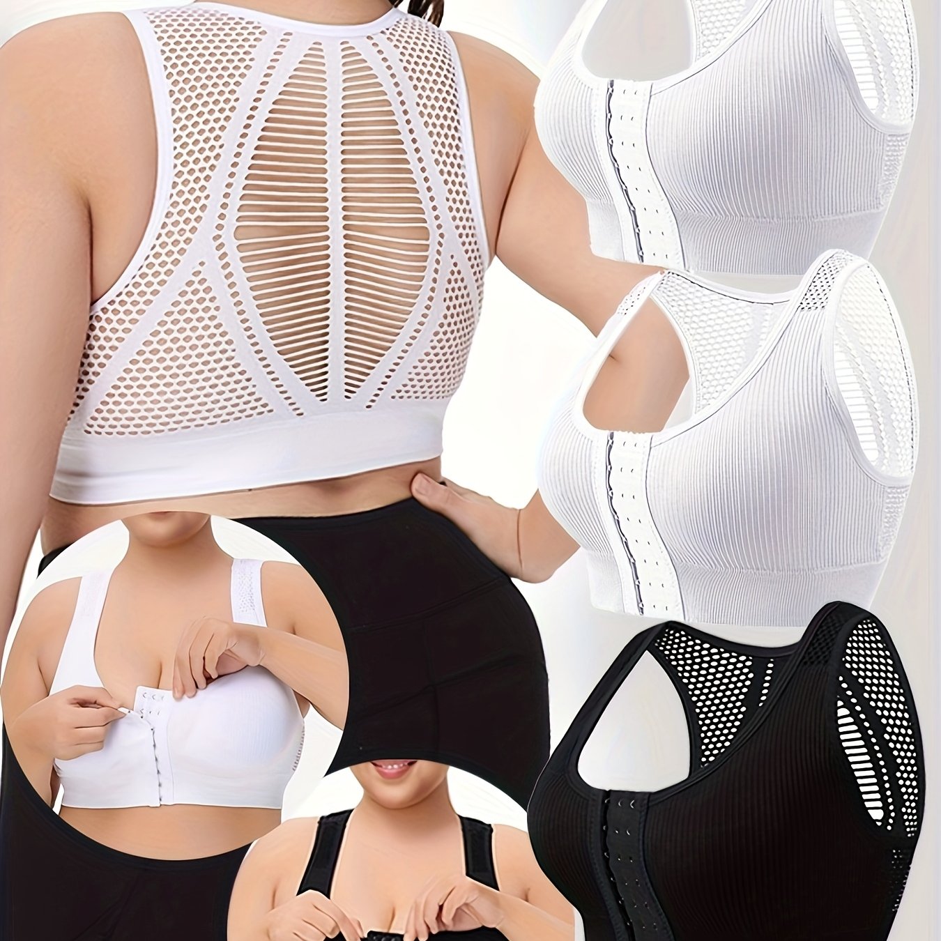 Plus-Size Sports Bras Breathable Mesh Support Wire-Free Seamless Set
