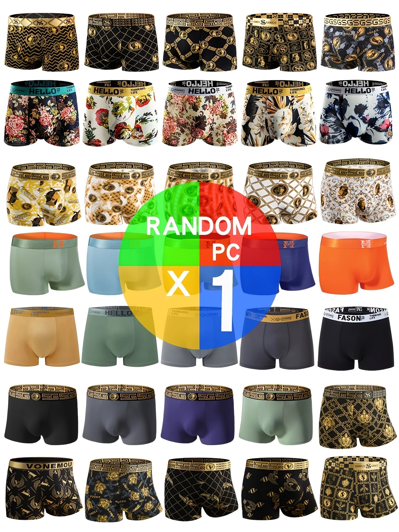 Men's Black and Gold Full-Print Boxer Shorts with Eagle Wings Crowns Chains Coins Moisture-Wicking Quick-Drying Set of 1 5 or 10