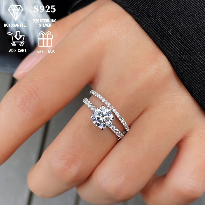 Sterling Silver Moissanite Ring Set 2ct Hypoallergenic Engagement Wedding Stacking Jewelry for Women