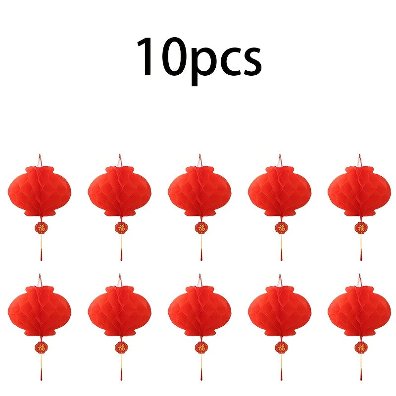 10 Red Honeycomb Paper Lanterns for Festive Home and Garden Decor