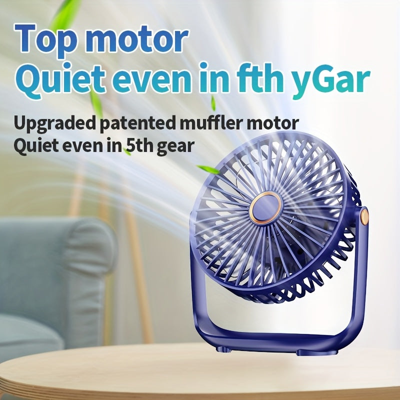 Mini Portable Table Fan with 5 Speeds, Night Light, USB Rechargeable