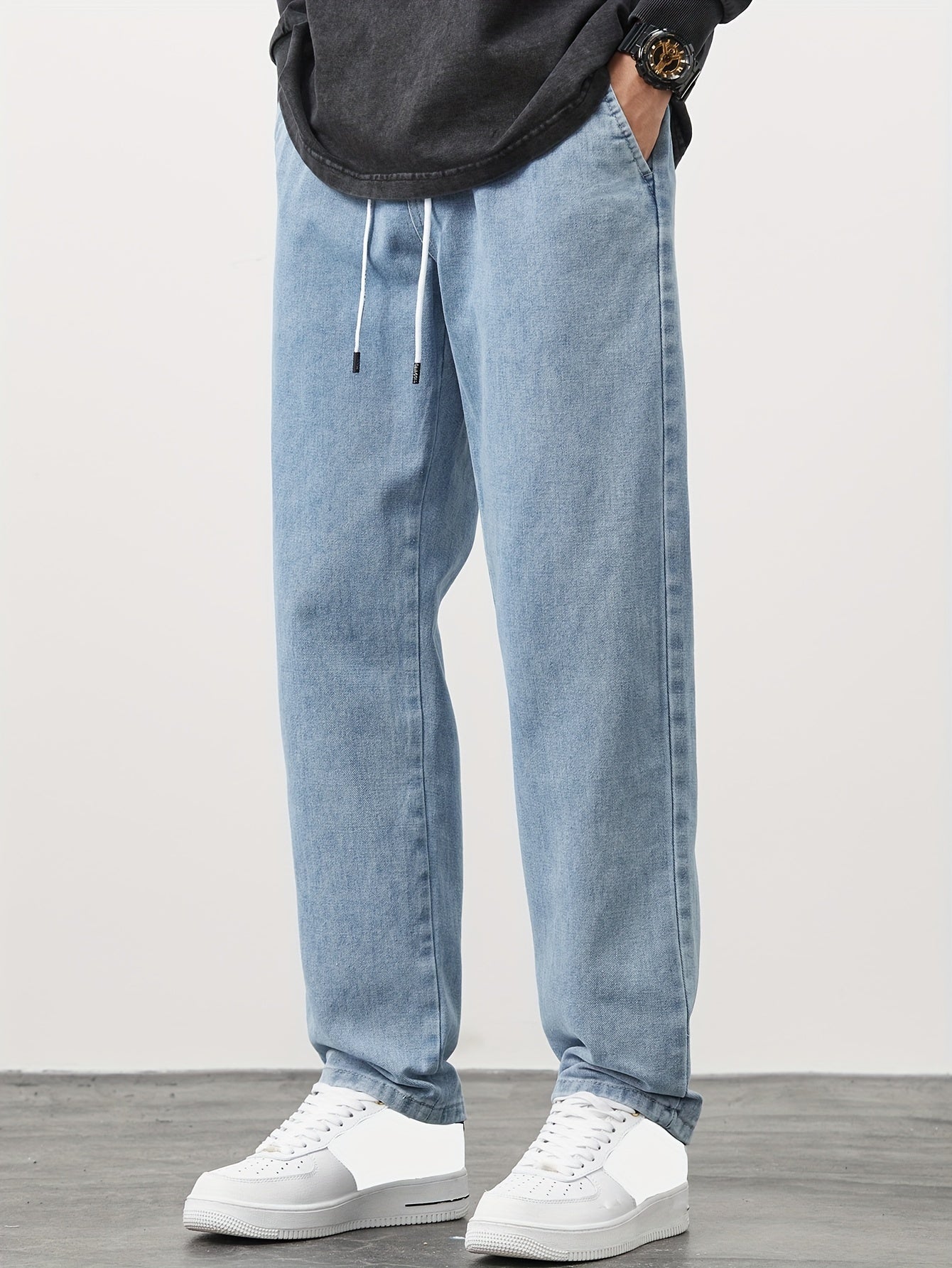 Men's Straight Leg Denim Pants Regular Fit Casual Cropped All-Season