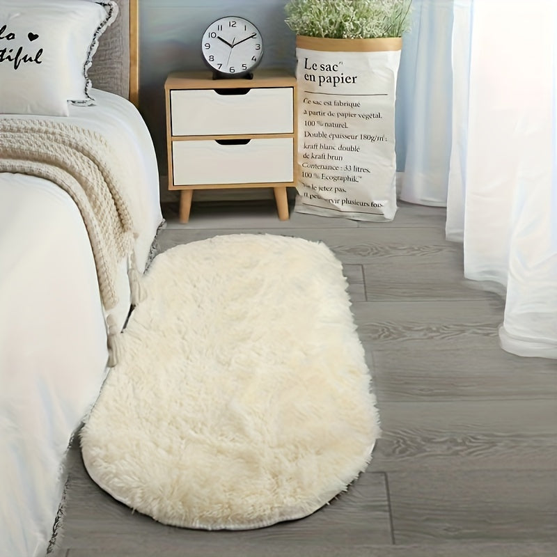 Light Gray Oval Area Rug Soft Plush Polyester Bedroom Living Room Decor