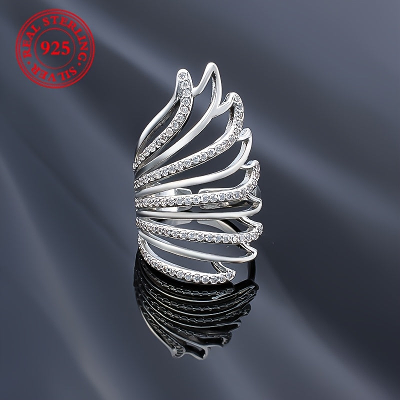 Women's Silver Open Ring with Angel Wings and Synthetic Zirconia