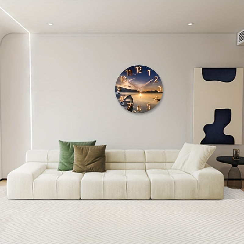 Glass Art Wall Clock 30.48cm Silent Modern Decorative for Bedroom Living Room
