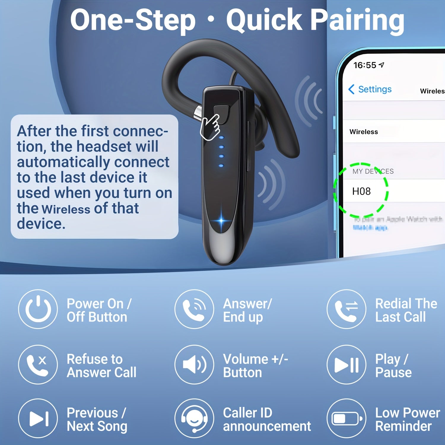 Wireless In-Ear Headset with 29 Hours Music Playback Noise-Isolating Lightweight Dual Connectivity