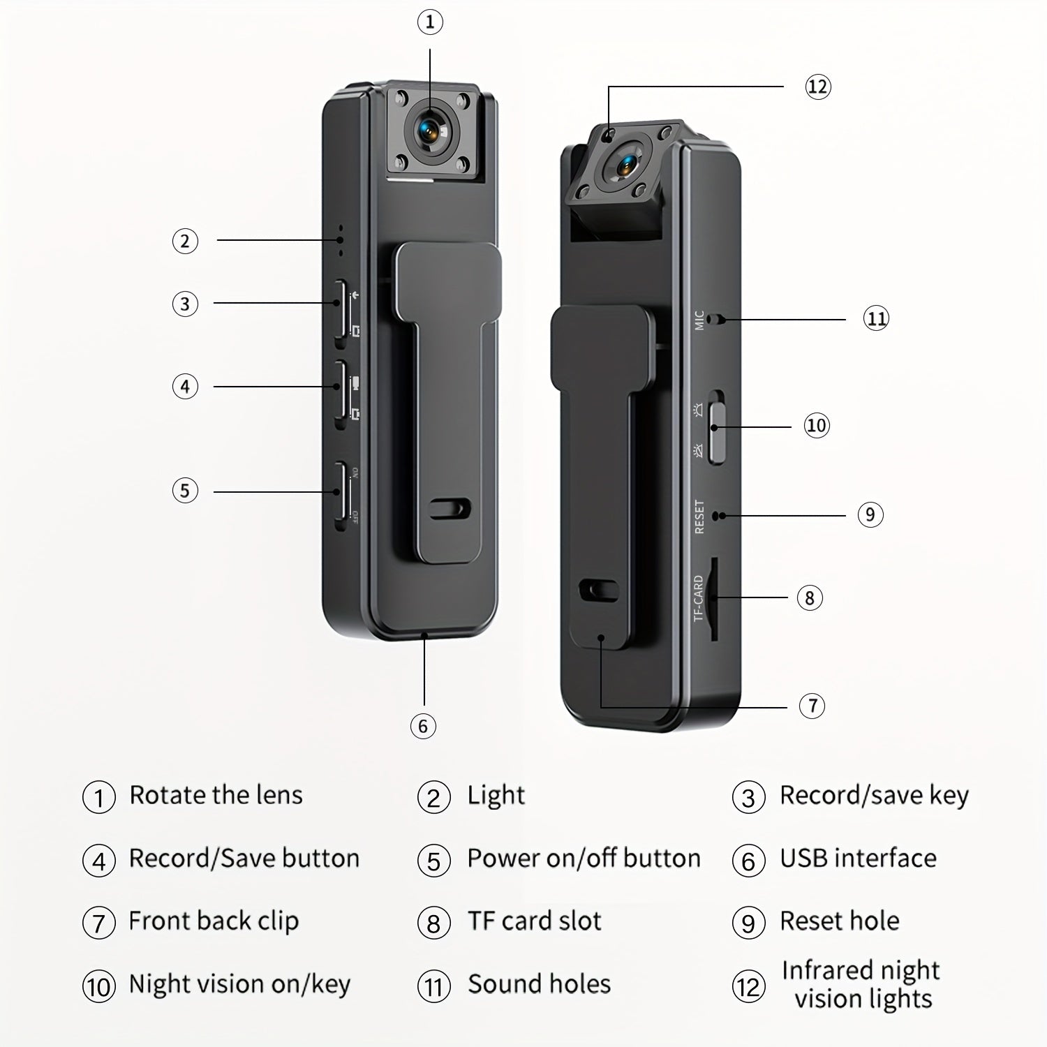 1080P Body Camera with Night Vision Rotating Lens Rechargeable USB Security Travel