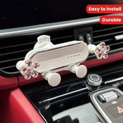 Car Mirror Phone Holder Crystal Flower Shape Adjustable Vent Mount Durable Detachable