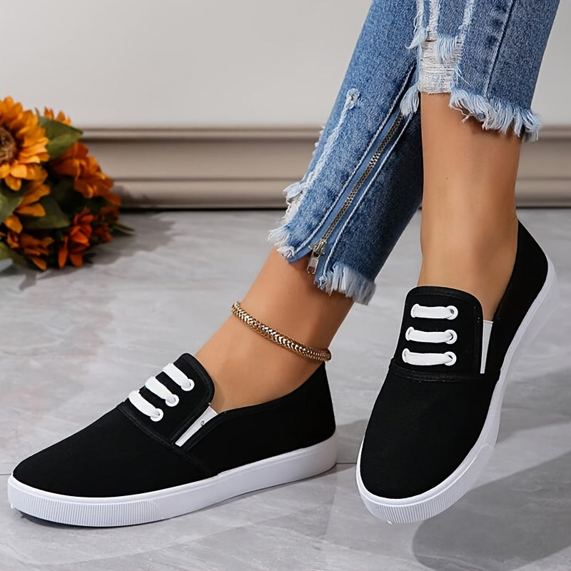 Zapatillas slip-on para mujer blancas, zapatos casuales, tela transpirable, suela de goma