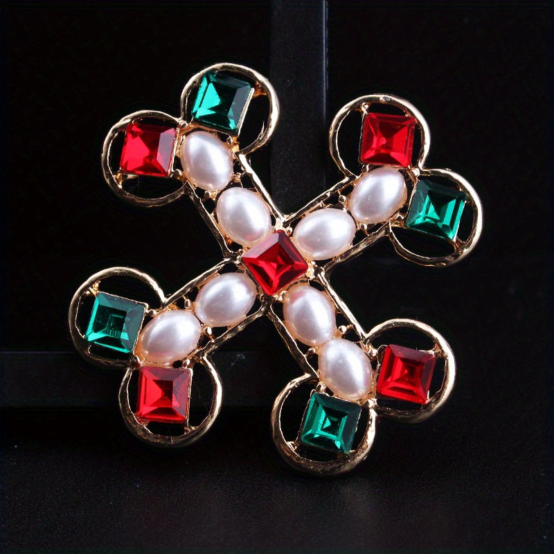 Women's Retro Baroque Cross Brooch Rhinestone Irregular Shape Jewelry