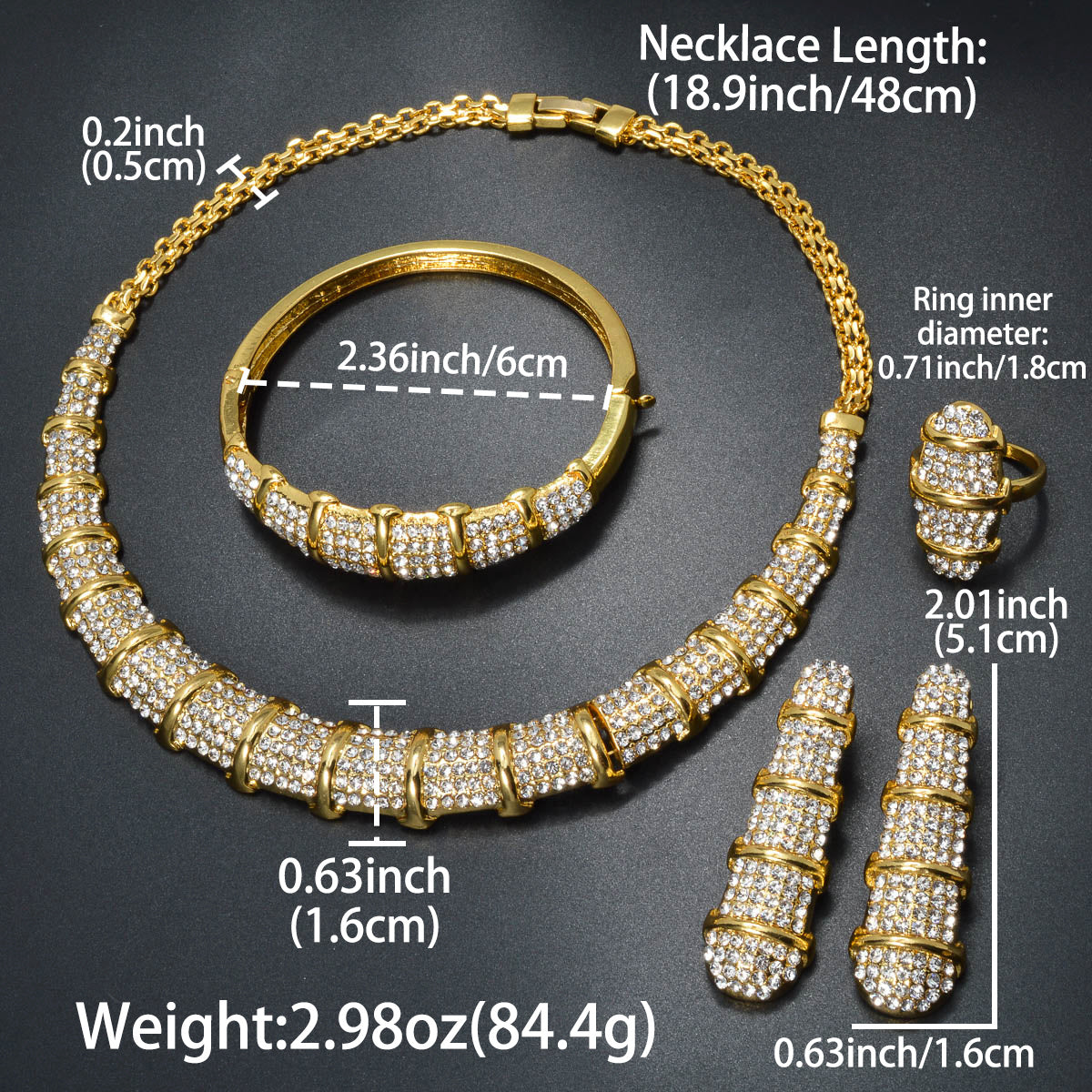 Women Bamboo-Shaped Jewelry Set Necklace Bracelet Earrings Ring Wedding Gift