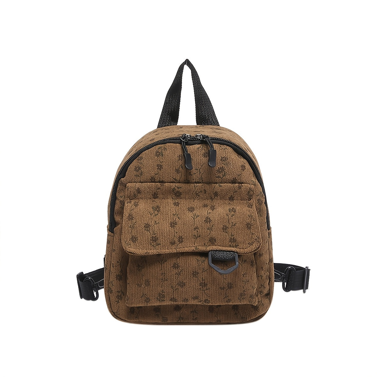 Милый мини-рюкзак из вельвета с цветочным принтом, регулируемыми ремнями и застежкой-молнией