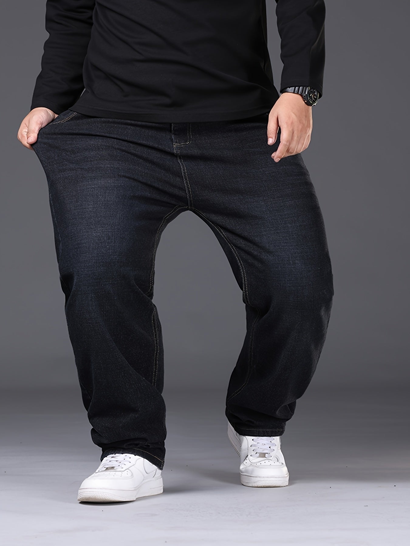 Erkaklar uchun plussiz jinsilar, yuqori sifatli cho'ziluvchan denimdan tayyorlangan, ish kiyimlari uchun ideal va mashinada yuvish mumkin.