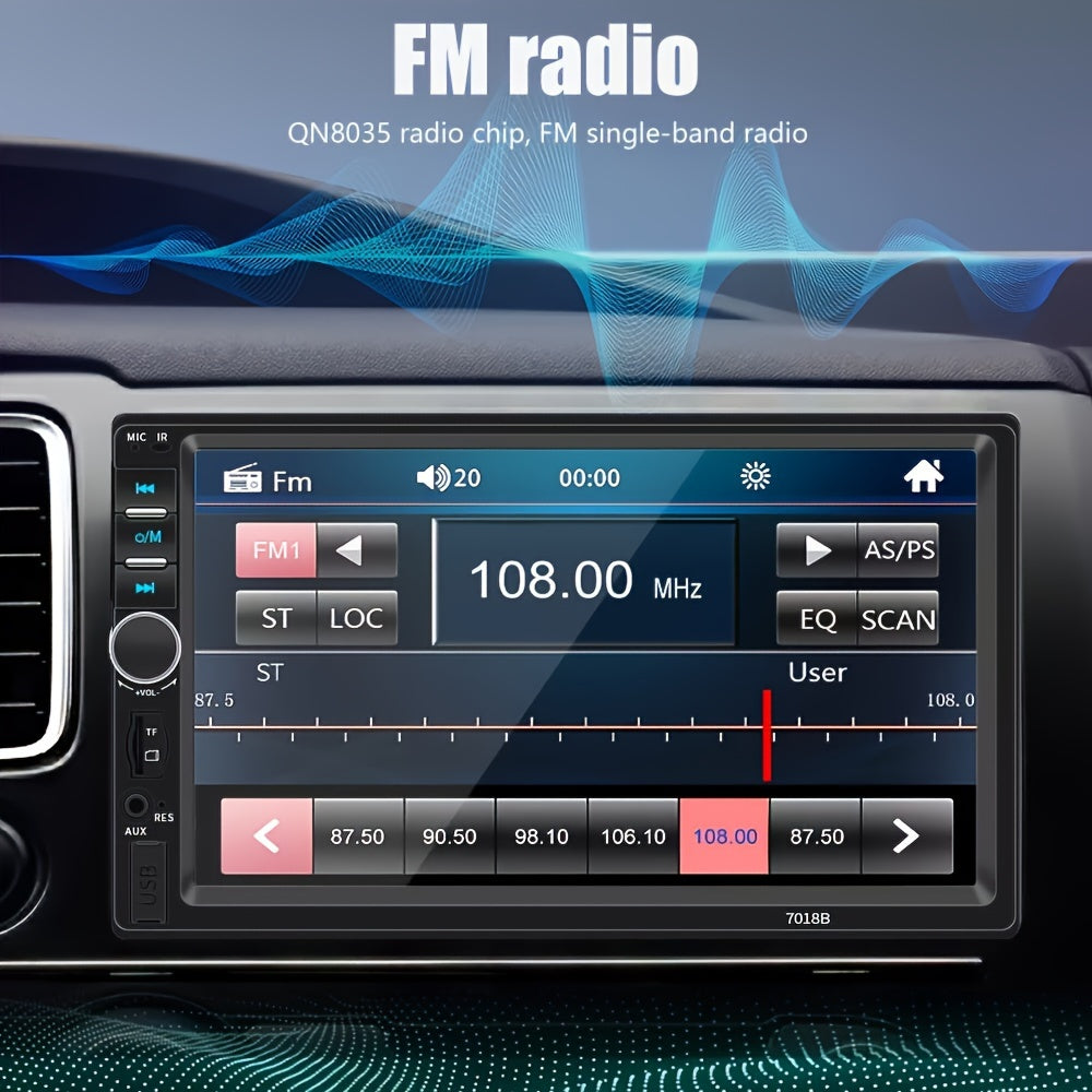 17.78cm Touch Screen Double Din Car Stereo with MP5 Player Wireless Hands-Free Mirror Link USB TF Aux