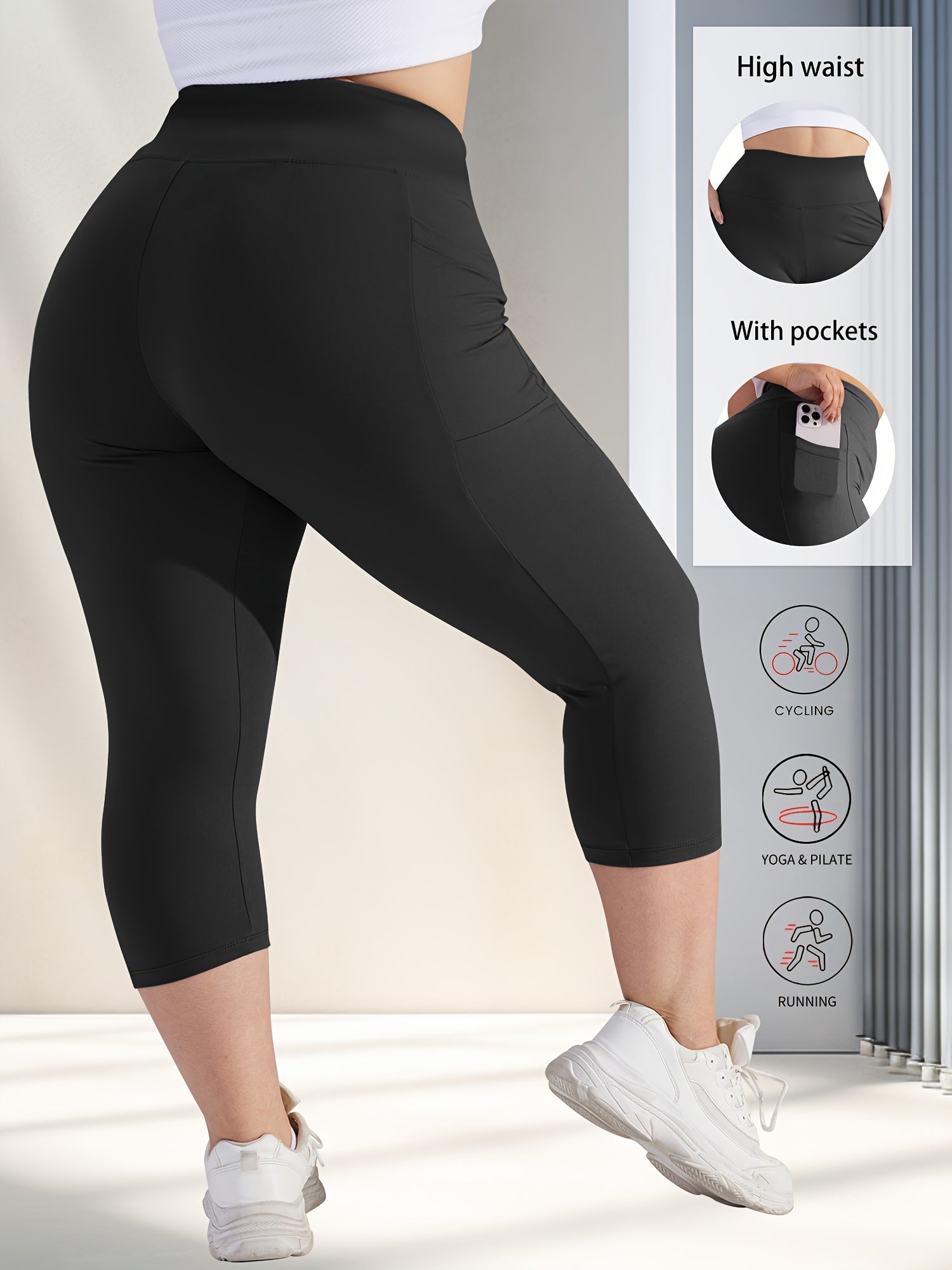 Plus Size Women's Skinny Capris Leggings Casual Crop Spring Summer