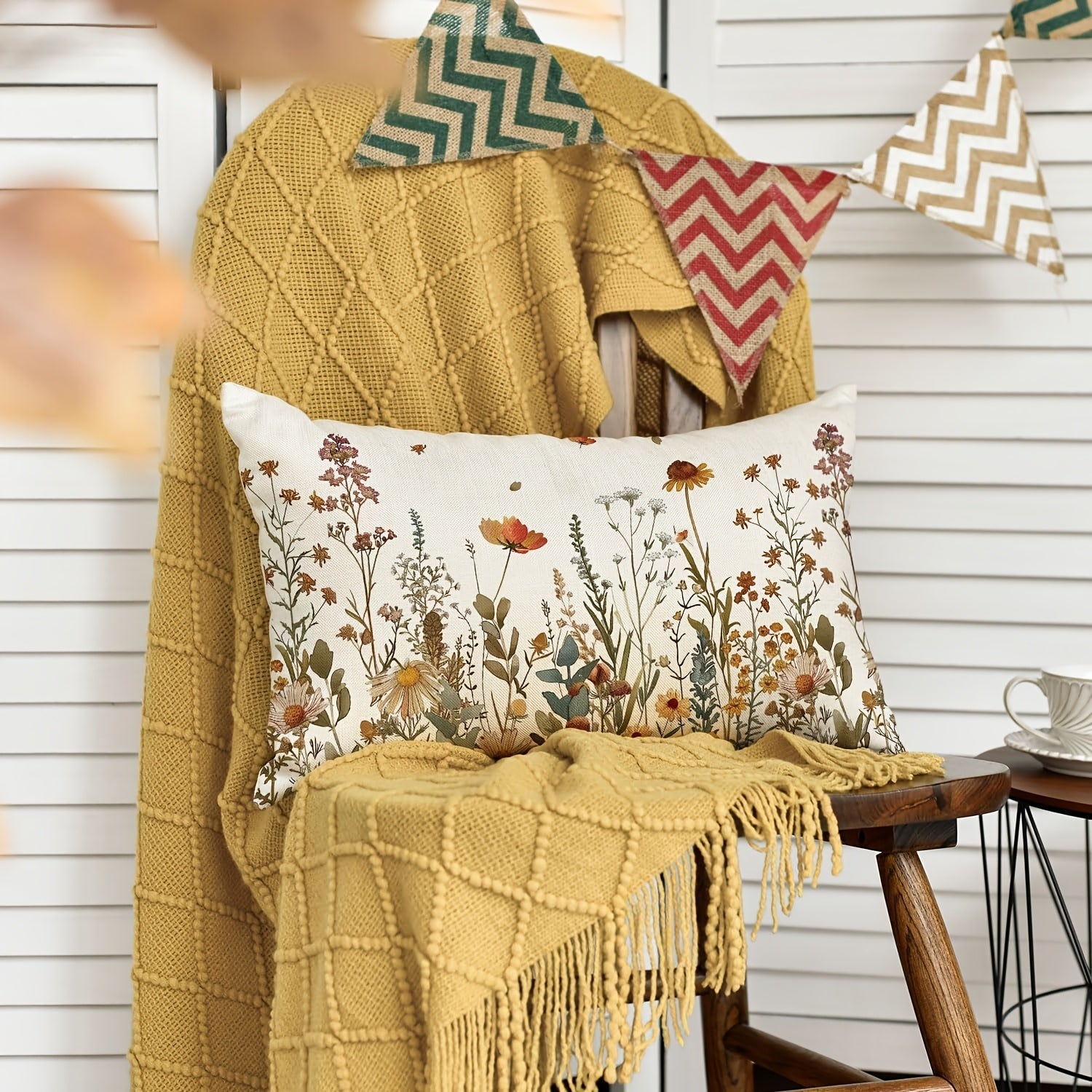 Linen Cushion Cover Floral Throw Pillow Case for Sofa Home Decor 12x20 Inches