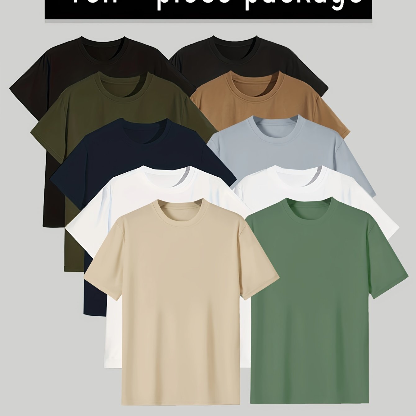 Men's Casual Solid T-Shirts Short Sleeve Crew Neck Moisture Wicking Pack of 10