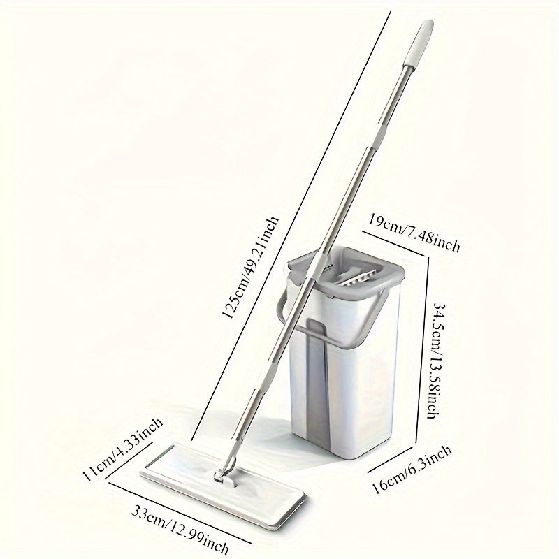 Reusable Flat Mop Set with Bucket for Wet Dry Cleaning on Tiles Marble Wood Floors